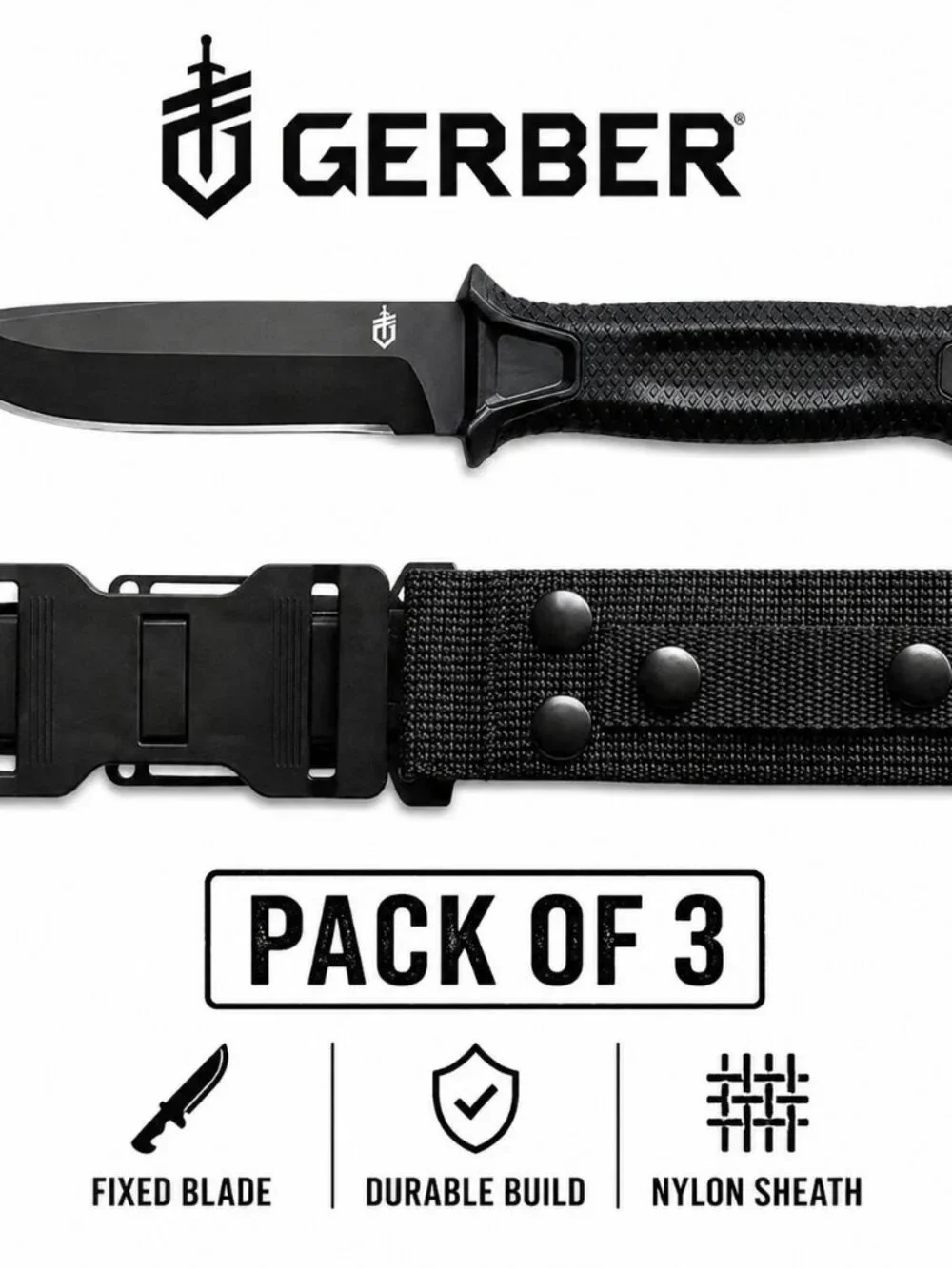 Gerber StrongArm Fixed Blade Knife Plain Edge - Coyote Black pack of 3